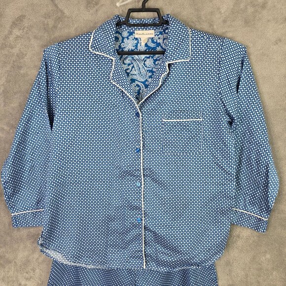 Womens 2 Pc Miss Elaine Blue Micro Dot Pajama Shirt & Pant Set Sleepwear Size M - Picture 2 of 15